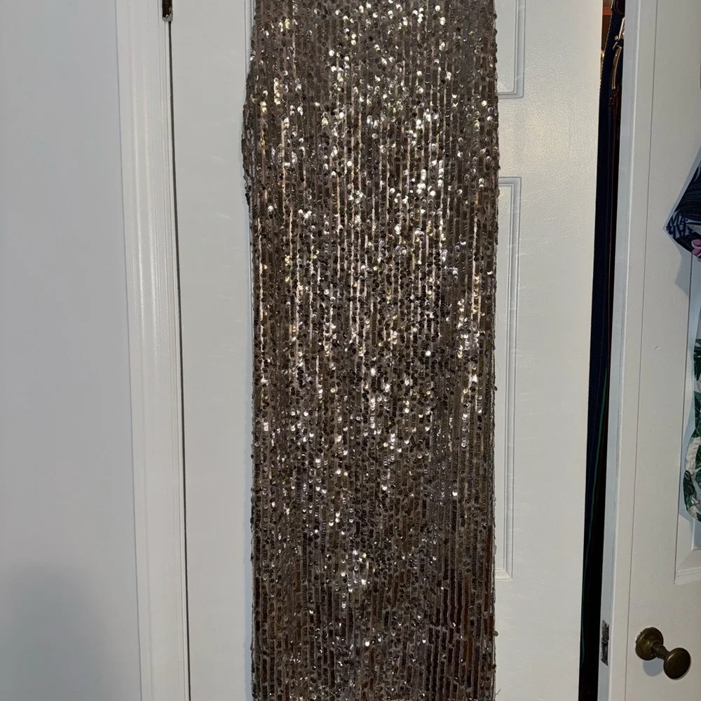 Free People Shimmering Silver Maxi Pencil Skirt with side slit - Picture 2 of 10